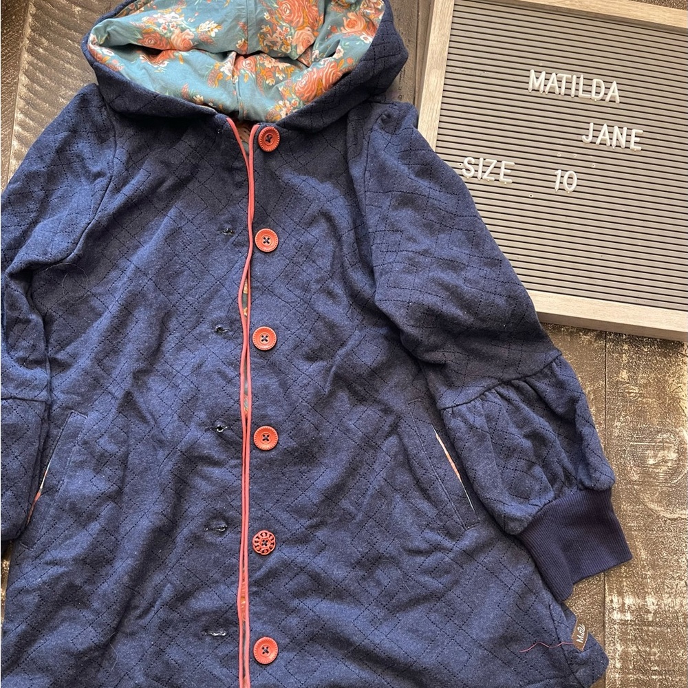 Matilda Jane Kids Blue Raincoat with Coral Buttons